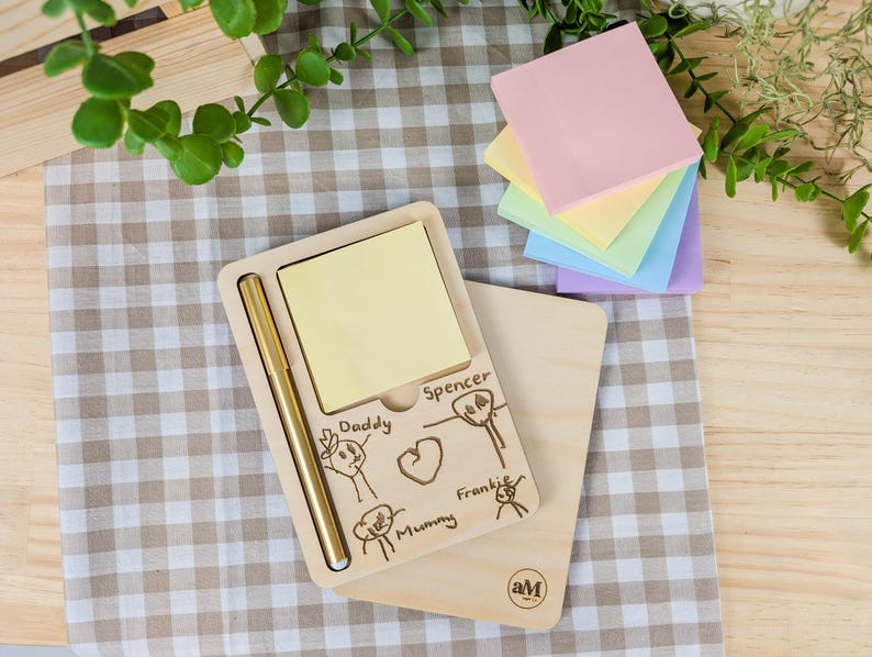 Children’s Artwork Post It Note and Pen Combo Holder